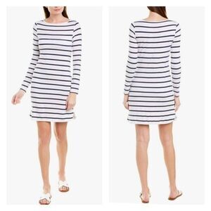 Mott50 Women's Striped Long Sleeve UPF 50 Shirt Dress White Olive Green‎ Large